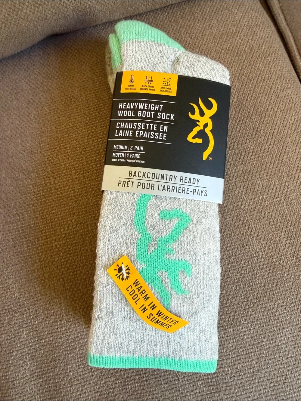 Browning Women's 2 Pack Hunting Hiking Socks - Light Gray - M